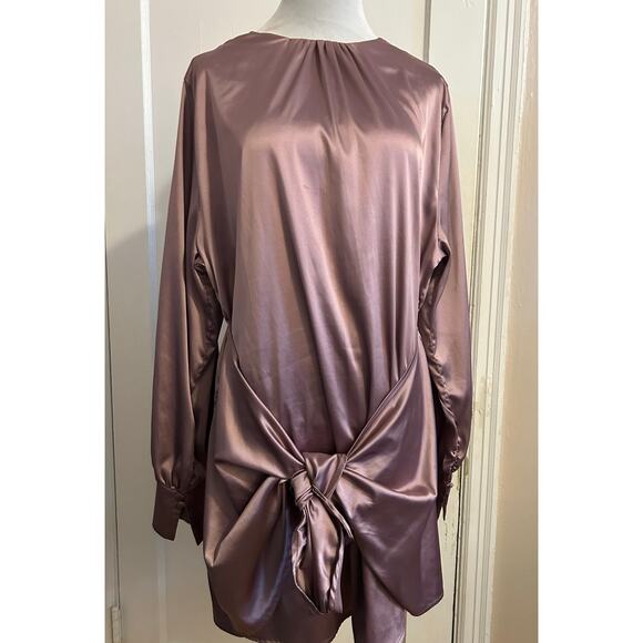 Women's Satin Tie Front Mini Dress in Mauve – Size XL - Picture 3 of 10